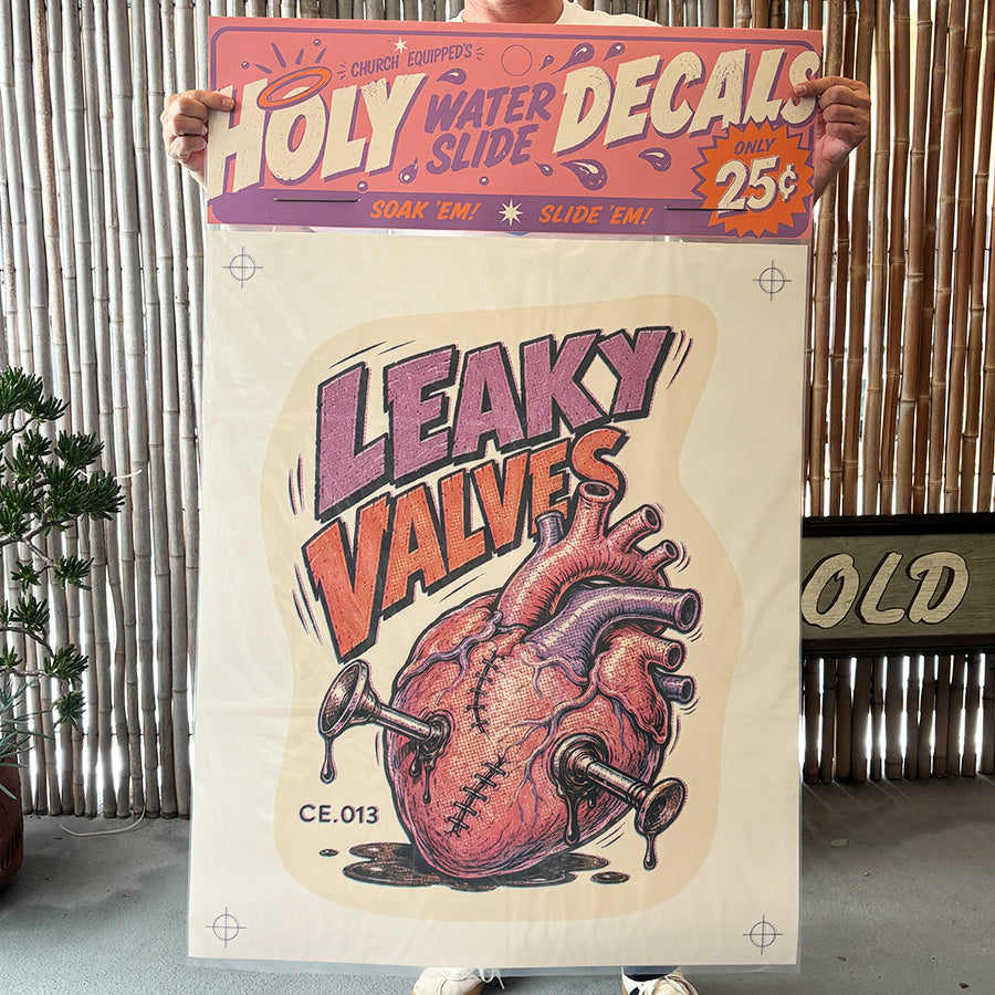 Supersized Holy Water Slide Decal print held by a person for scale — 30 x 46 inches
