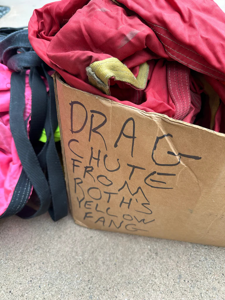 Race used Ed "Big Daddy" Roth Yellow Fang dragster DEIST parachutes.