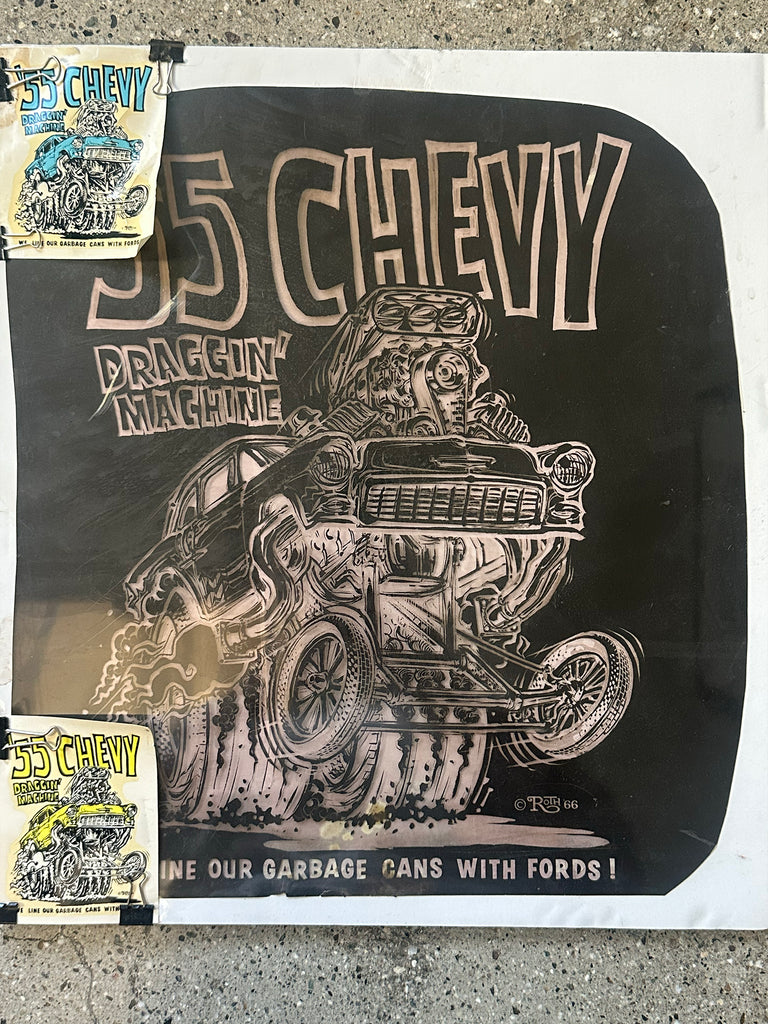 1966 ROTH Studios original acetate for the 55 Chevy Draggin' Machine t-shirt.