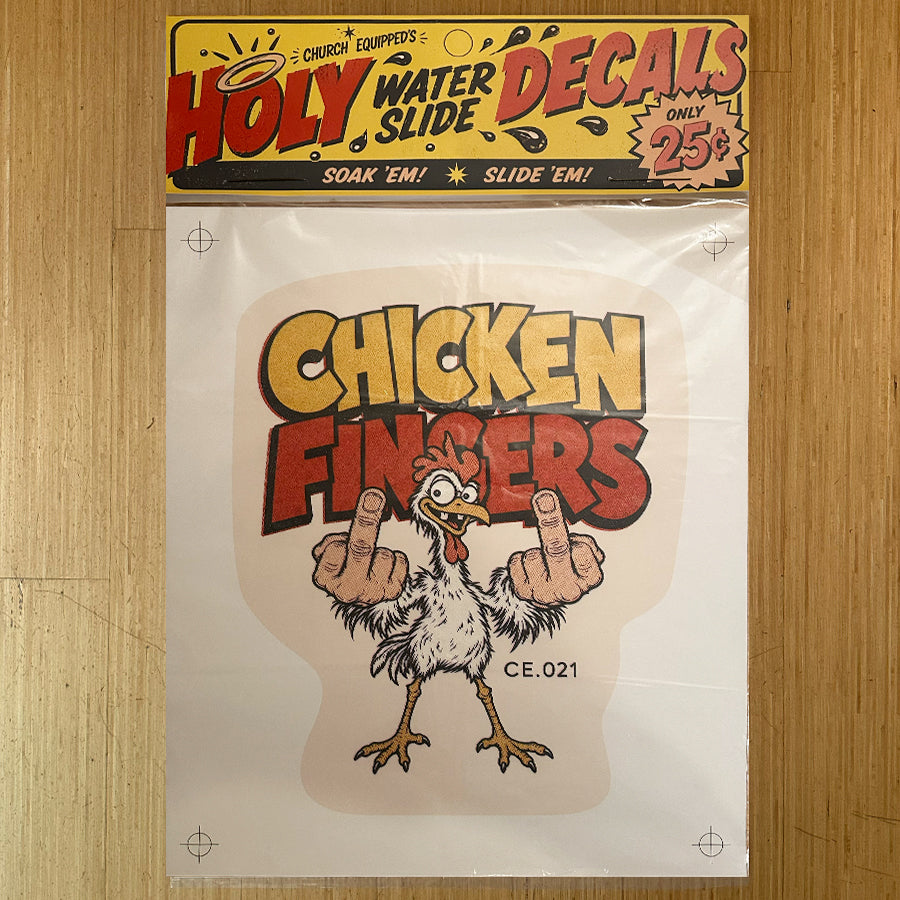 SUPERSIZED Chicken Fingers Holy Water Slide Decal print in package