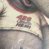 426 Hemi supersized decal print 426 Chrysler Hemi ringer tee close-up