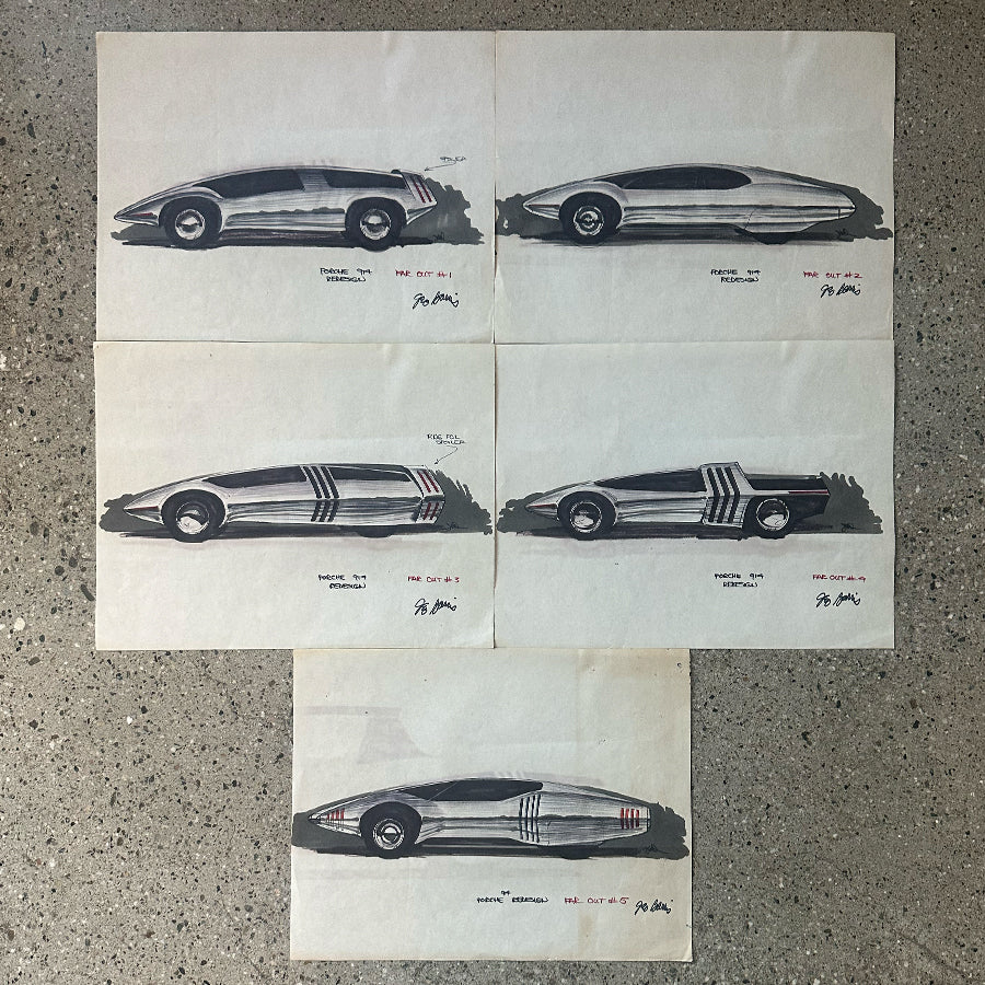 5 FAR OUT Porsche concept drawings from The Barris Shop.